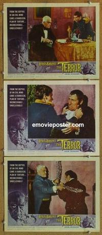 h621 TERROR 3 movie lobby cards '63 Boris Karloff, Nicholson pictured!