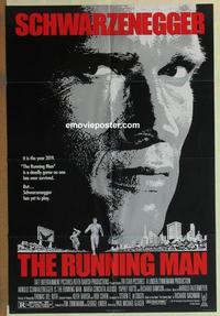 b970 RUNNING MAN one-sheet movie poster '87 Arnold Schwarzenegger