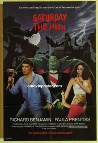 b976 SATURDAY THE 14th one-sheet movie poster '81 Cohen, horror spoof!