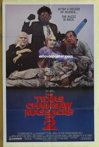 h065 TEXAS CHAINSAW MASSACRE 2 family style 1sh '86 Tobe Hooper horror sequel, cast portrait!