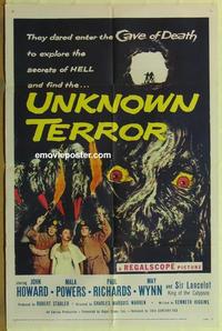 h087 UNKNOWN TERROR one-sheet movie poster '57 explore the secrets of HELL!