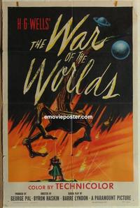h101 WAR OF THE WORLDS one-sheet movie poster '53 Gene Barry, classic!
