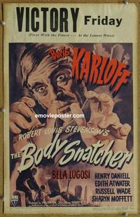 b347 BODY SNATCHER window card movie poster '45 Boris Karloff, Bela Lugosi