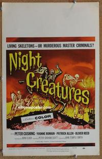 b356 NIGHT CREATURES window card movie poster '62 cool living skeletons image!