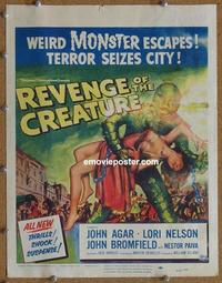 b357 REVENGE OF THE CREATURE window card movie poster '55 3-D, John Agar
