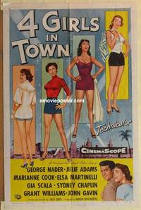 c725 FOUR GIRLS IN TOWN one-sheet movie poster '56 Julie Adams, Nader