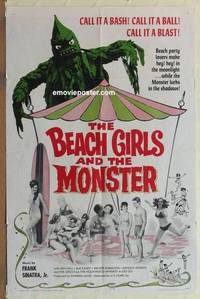 c155 BEACH GIRLS & THE MONSTER one-sheet movie poster '65 wacky monster!