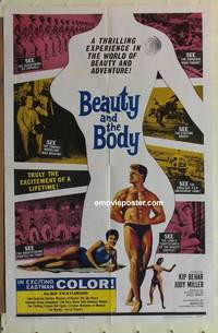 c163 BEAUTY & THE BODY one-sheet movie poster '63 sexy male beefcake!