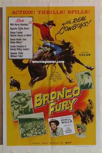 c259 BRONCO FURY one-sheet movie poster '59 action with real cowboys!