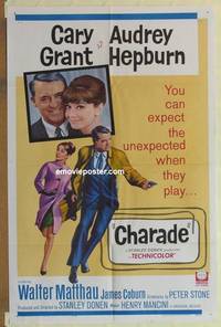 c318 CHARADE one-sheet movie poster '63 Cary Grant, Audrey Hepburn