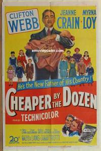 c325 CHEAPER BY THE DOZEN one-sheet movie poster '50 Clifton Webb