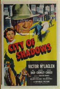 c340 CITY OF SHADOWS one-sheet movie poster '55 Victor McLaglen, John Baer