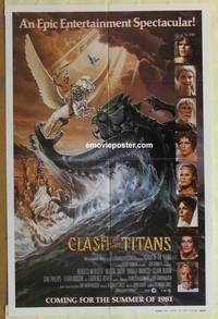 c342 CLASH OF THE TITANS int'l advance 1sh '81 Ray Harryhausen, great fantasy art by Daniel Goozee!