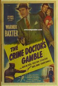 c396 CRIME DOCTOR'S GAMBLE one-sheet movie poster '47 Warner Baxter