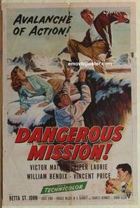 c419 DANGEROUS MISSION one-sheet movie poster '54 Victor Mature, Laurie