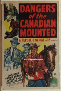 c420 DANGERS OF THE CANADIAN MOUNTED one-sheet movie poster '48 serial!