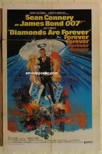 c475 DIAMONDS ARE FOREVER int'l one-sheet movie poster '71 Connery as James Bond!