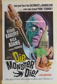 c482 DIE MONSTER DIE one-sheet movie poster '65 Boris Karloff, AIP horror!