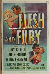 c687 FLESH & FURY one-sheet movie poster '52 Tony Curtis, Sterling, boxing!