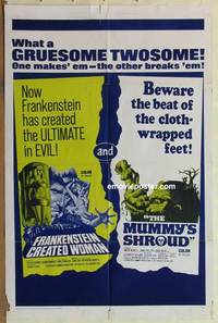 c732 FRANKENSTEIN CREATED WOMAN/MUMMY'S SHROUD one-sheet movie poster '67 Peter Cushing