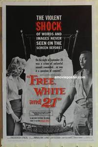 c735 FREE, WHITE & 21 one-sheet movie poster '63 interracial romance!