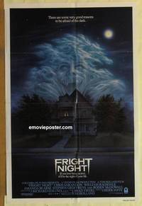 c744 FRIGHT NIGHT one-sheet movie poster '85 great horror image!
