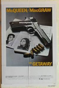 c781 GETAWAY one-sheet movie poster '72 Steve McQueen, Ali McGraw