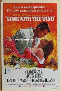 c832 GONE WITH THE WIND one-sheet movie poster R74 Clark Gable, Leigh