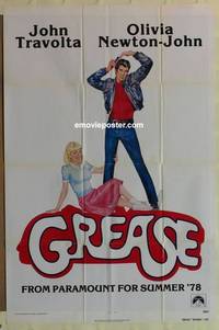 c850 GREASE advance one-sheet movie poster '78 John Travolta, Olivia Newton-John