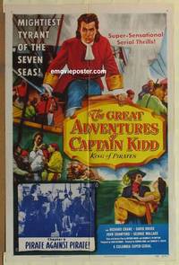 c851 GREAT ADVENTURES OF CAPTAIN KIDD Chap 9 one-sheet movie poster '53