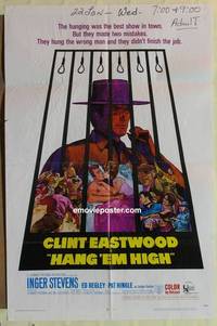c884 HANG 'EM HIGH one-sheet movie poster '68 Clint Eastwood classic!