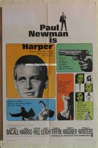 c899 HARPER one-sheet movie poster '66 Paul Newman, Lauren Bacall