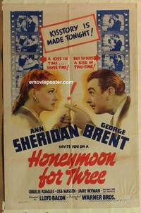 c975 HONEYMOON FOR THREE one-sheet movie poster '41 Ann Sheridan, Brent