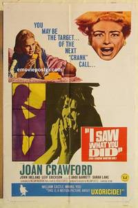 d038 I SAW WHAT YOU DID one-sheet movie poster '65 Joan Crawford, Ireland