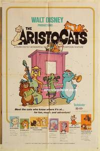 g022 ARISTOCATS one-sheet movie poster '71 Walt Disney feline cartoon!
