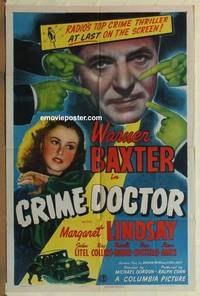 g066 CRIME DOCTOR one-sheet movie poster '43 Warner Baxter, Lindsay