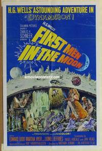 g124 FIRST MEN IN THE MOON one-sheet movie poster '64 Ray Harryhausen