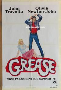 g158 GREASE advance one-sheet movie poster '78 Travolta, Olivia Newton-John