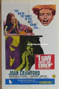 g191 I SAW WHAT YOU DID one-sheet movie poster '65 Joan Crawford, Ireland