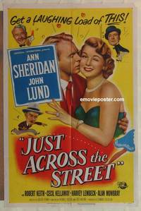 g245 JUST ACROSS THE STREET one-sheet movie poster '52 sexy Ann Sheridan!