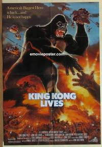 g272 KING KONG LIVES one-sheet movie poster '86 huge unhappy ape and army!