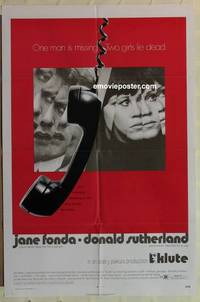g284 KLUTE rare alternate style 1sh '71 Donald Sutherland & Jane Fonda, dangling telephone art!