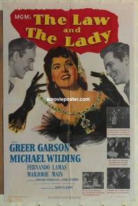 g323 LAW & THE LADY one-sheet movie poster '51 Greer Garson, Wilding