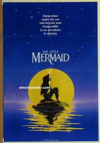 g356 LITTLE MERMAID teaser DS 1sh '89 Disney, great cartoon image of Ariel in moonlight!