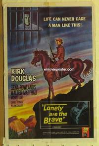 g366 LONELY ARE THE BRAVE one-sheet movie poster '62 Kirk Douglas classic!