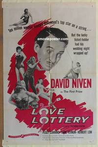 g386 LOVE LOTTERY one-sheet movie poster '54 David Niven, Peggy Cummins