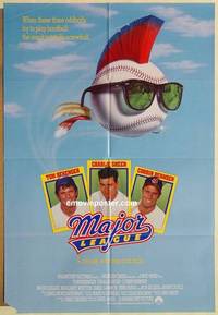 g423 MAJOR LEAGUE one-sheet movie poster '89 Charlie Sheen, baseball!