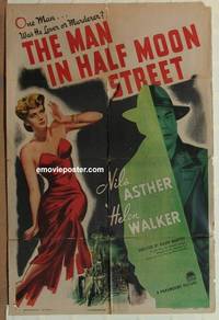 g426 MAN IN HALF MOON STREET one-sheet movie poster '44 lover or murderer?