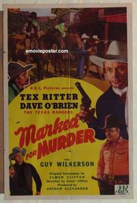 g443 MARKED FOR MURDER one-sheet movie poster '45 Tex Ritter, Texas Rangers