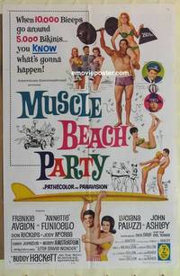 g518 MUSCLE BEACH PARTY one-sheet movie poster '64 AIP, Frankie Avalon